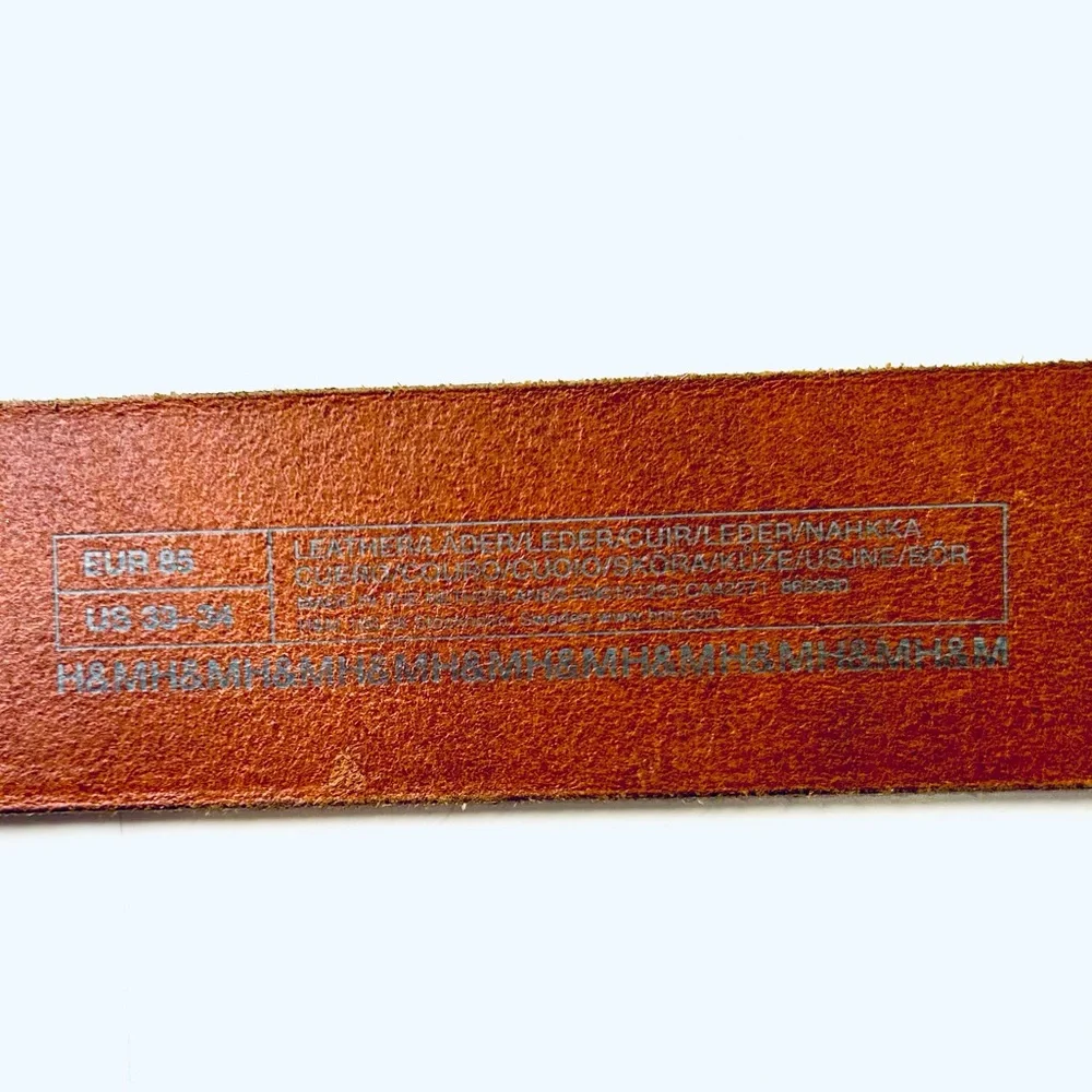 H&M Wide Brown Leather Belt, Unisex, Distressed Silver Buckle Size 33-34 - Picture 5 of 10